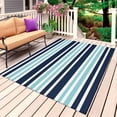 thumbnail image 1 of Navy Blue Turquoise Striped Outdoor Rug 3x5 Ft, Non Slip Washable Area Rug, Gradient Horizontal Lines Patio Rugs Carpet Runner, Large Floor Mat for Indoor/Outdoor Deck Porch Camping, 1 of 8