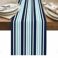 thumbnail image 1 of Navy Blue Turquoise Striped Table Runner - 120 Inch Long, Kitchen Dining Table Runner Dresser Scarves, Gradient Horizontal Lines Farmhouse Decor for Coffee Tables Wedding Party Banquet, 1 of 8