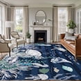 thumbnail image 1 of Navy Blue Turtle Coastal Area Rugs 5'x8', Small Throw Rugs for Classroom Bedroom, Nautical Summer Beach Coral Jellyfish Indoor Outdoor Rug Non-Slip Low Pile Carpet Runner Reversible Floor Mats, 1 of 8