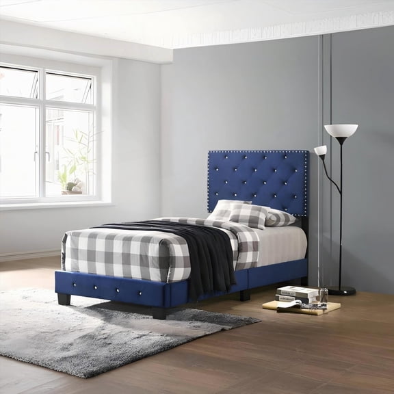 Navy Blue Twin Bed with Max Room Efficiency & Stable Frame
