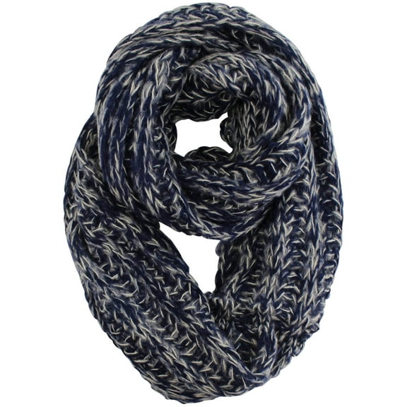 Navy Blue Two-Tone Knit Soft Infinity Scarf