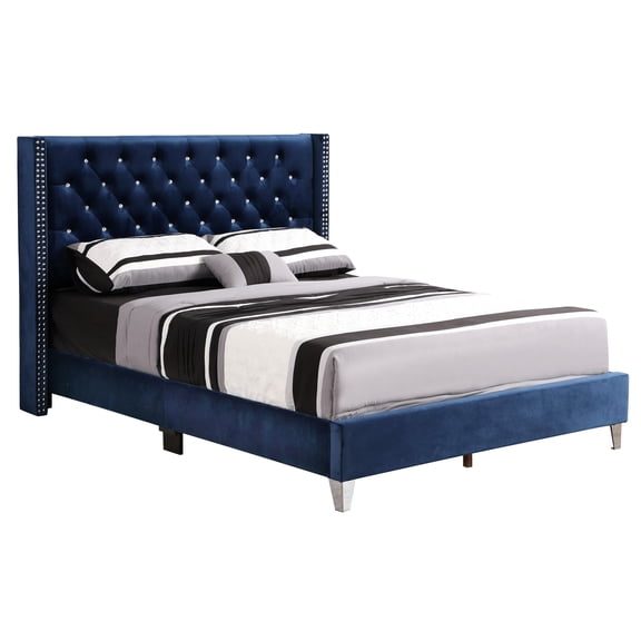 Navy Blue Upholstered Bed With 87.94 Lb Weight For Stability Stylish Velvet Modern Homes