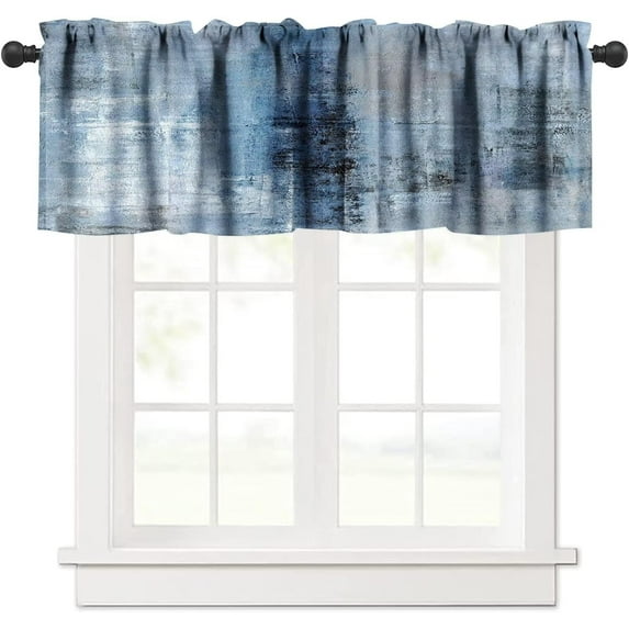 Navy Blue Valance Curtain Abstract Art Painting Rod Pocket Valance Window Treatments 1 Panel Short Curtains for Kitchen Farmhouse Living Room Bathroom Bedroom 54 x 18 in