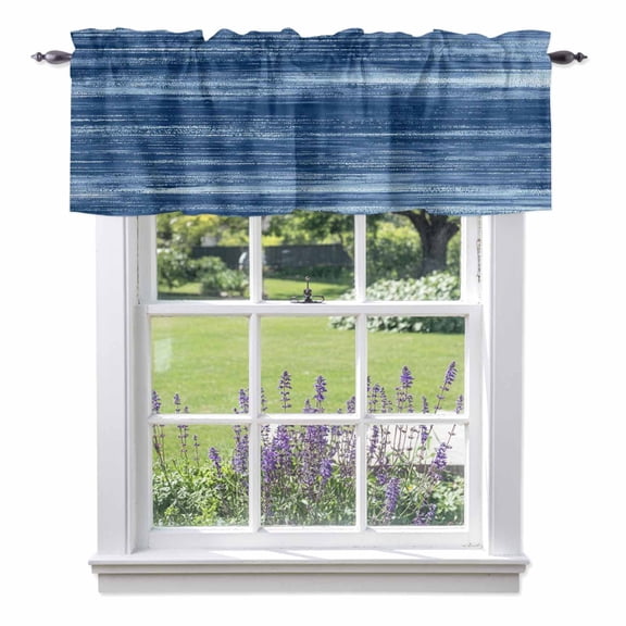 Navy Blue Valance Curtain for Windows Modern Abstract Gradient Blue Lines Texture Rod Pocket Curtain Valances Short Window Treatments Panels for Kitchen Bathroom Laundry Room Basement 54 x 18 Inch
