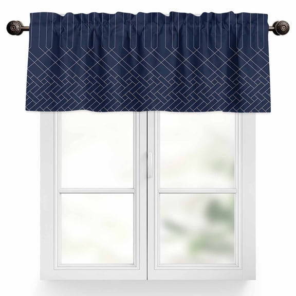 Navy Blue Valances for Windows, 42 x 12in, Minimalism Geometric Texture Modern Art Rod Pocket Kitchen Valance Curtain Light Filtering Window Treatments for Living Room Bedroom, 1 Panel