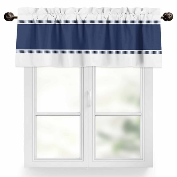 Navy Blue Valances for Windows, 42 x 18in, Stripes Solid Color Rod Pocket Kitchen Valance Curtain Light Filtering Window Treatments for Living Room Bedroom, 1 Panel