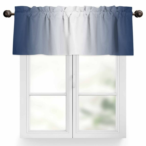 Navy Blue Valances for Windows, 42 x 18in, and White Gradient Rod Pocket Kitchen Valance Curtain Light Filtering Window Treatments for Living Room Bedroom, 1 Panel