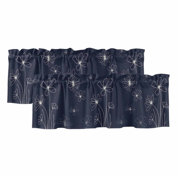 Navy Blue Valances for Windows, Decorative Rod Pocket Window Valance Curtains, Spring Flora Short Curtain Drapes for Kitchen/Bathroom/Living Room, 2 Panels, 60" W x 18" L