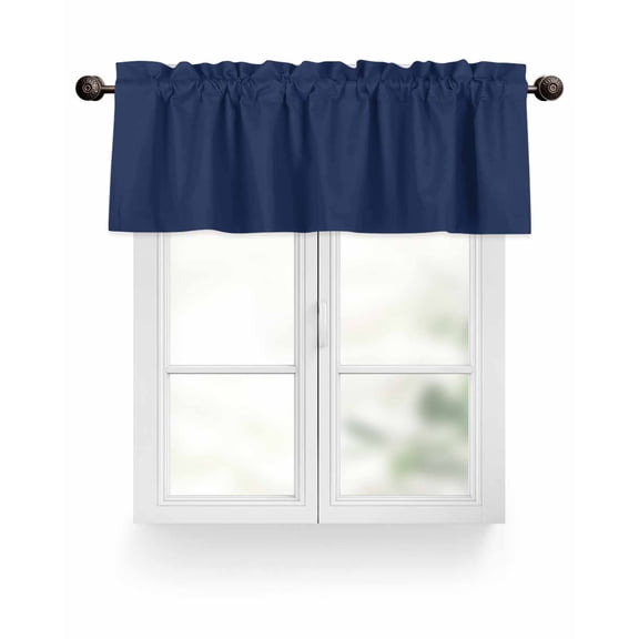 Navy Blue Valances for Windows Solid Color Valance Rod Pocket Light Filtering Short Window Treatments Curtains for Kitchen Bathroom Living Room Bedroom, 1 Panel, 42 x 18 Inch