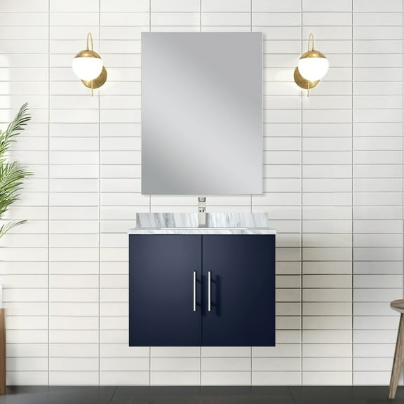 Navy Blue Vanity With Marble Tabletop & Solid Wood, 24 In. W X 22 D 24" 22" Scratch And Stain