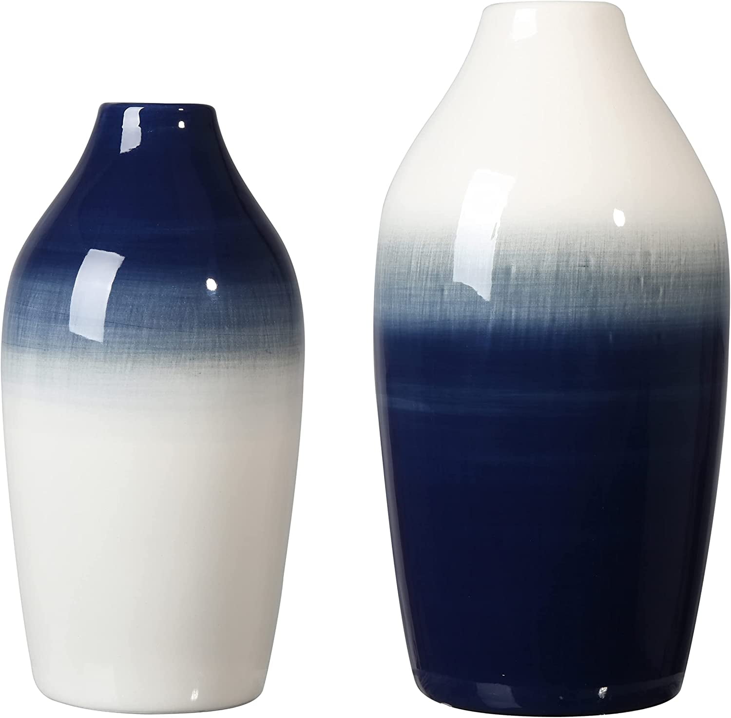 Navy Blue Vase Home Decor,Ocean White Ceramic Vase for Centerpiece