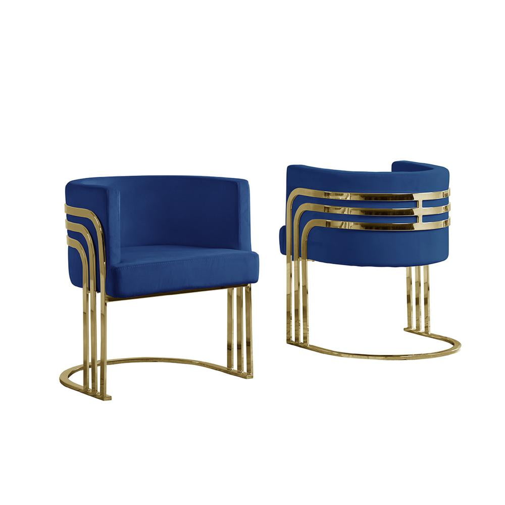 Navy Blue Velvet Barrel Accent Chair with Gold Metal Base