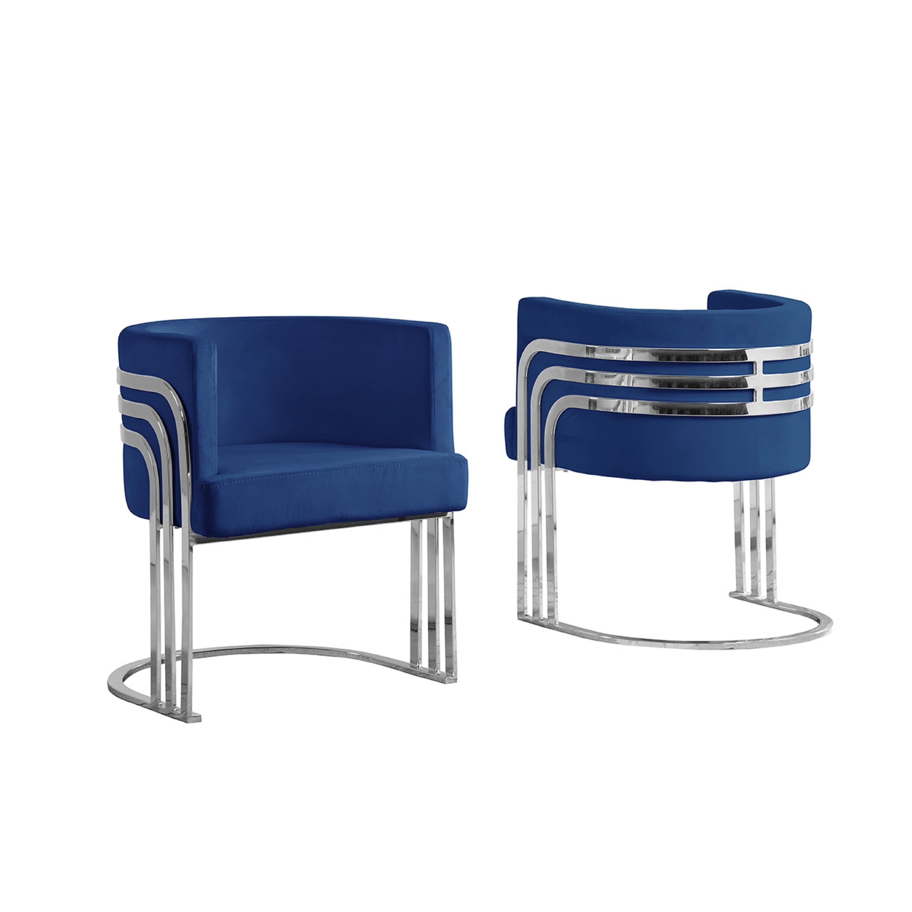 Sleek Navy Blue Velvet Barrel Accent Chair with Metal Base