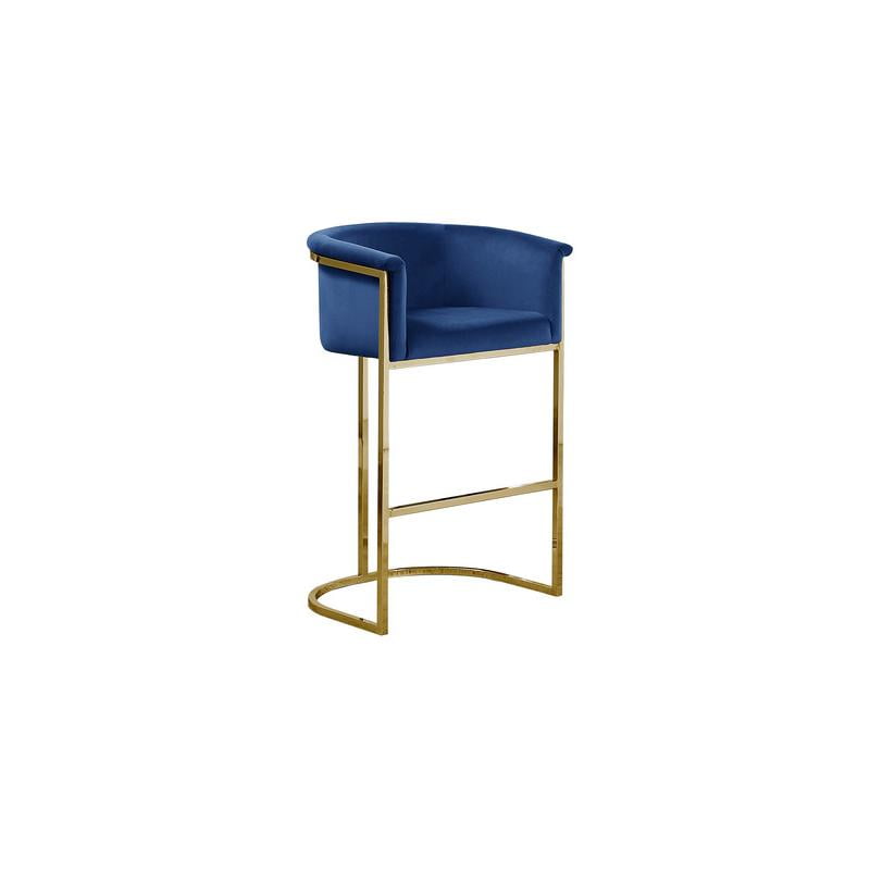 Navy Blue Velvet 24" Counter Height Chair with Gold Metal Base