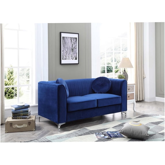 Navy Blue Velvet Loveseat Sofa for Small Spaces, Modern 2-Seater Couch with Comfortable Foam Cushions