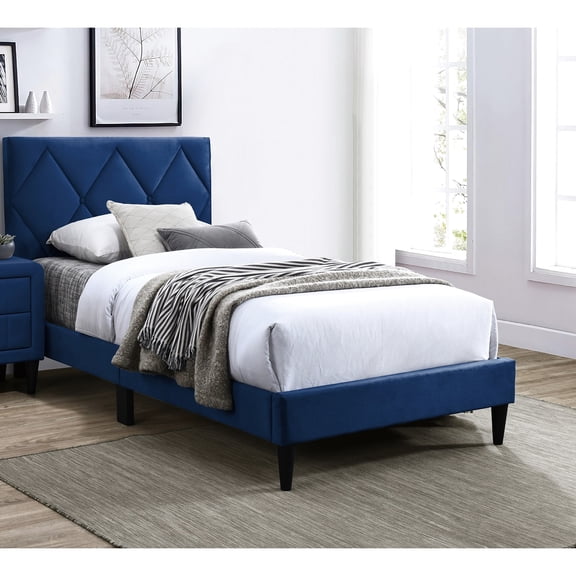 Navy Blue Velvet Size Bed, Adjustable Headboard For A Personalized And Stylish Bedroom Full Comfortable Fashionable