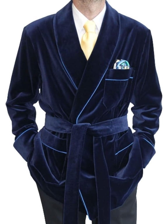 Navy Blue Velvet Smoking Robe's Jackets Coat Christmas Party Wear Smoking Jackets for Men's 