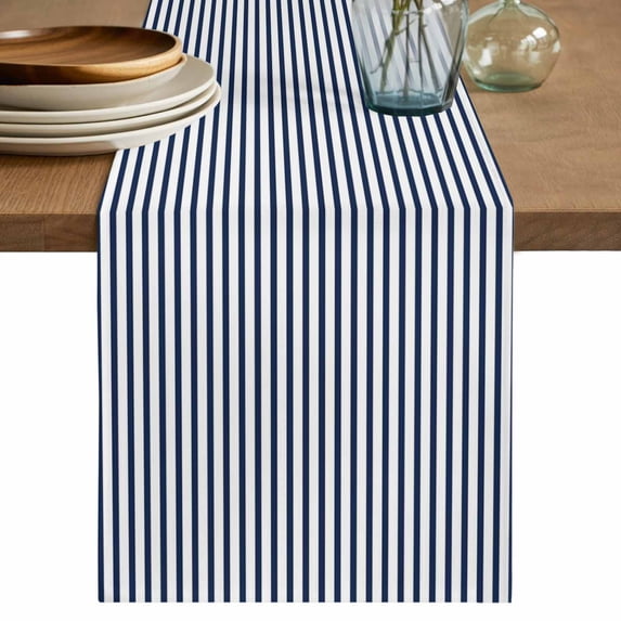 Navy Blue Vertical Striped Table Runner 72 Inches, Farmhouse Thin Line Stripes Bed Runner Dresser Scarves Tabletop for Indoor Outdoor Parties/Ceremony/Banquet, 18" x 72"