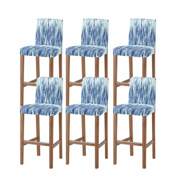 Navy Blue Vintage Bar Stool Covers Set of 6, Stripes Painting Retro Abstract Art Stretch Washable Bar Chair Covers with Backs, Removable Pub Counter Height Chair Cover for Kitchen Dining Room Cafe