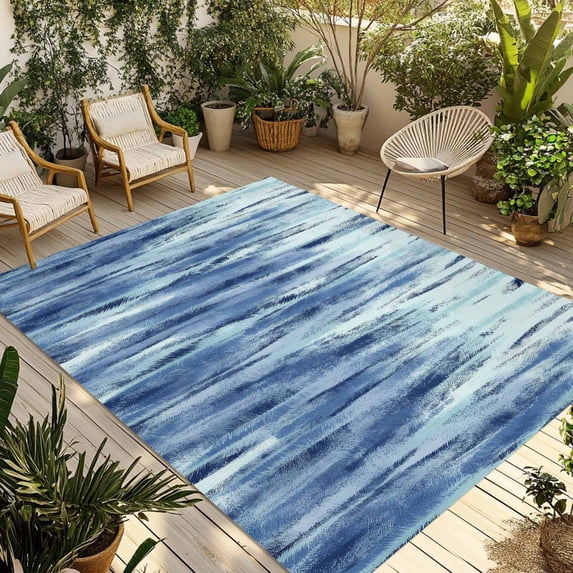 Navy Blue Vintage Outdoor Rug for Patio/Deck/Porch, Non-Slip Large Area Rug 3 x 5 Ft, Stripes Painting Retro Abstract Art Indoor Outdoor Rugs Washable Area Rugs, Reversible Camping Rug Carpet Runner