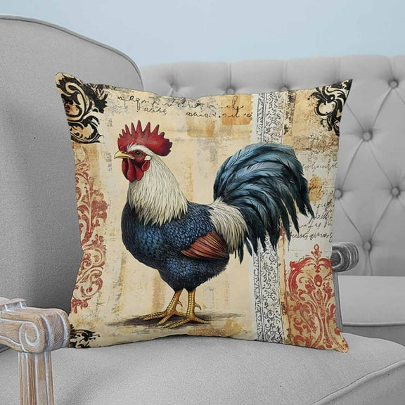 Navy Blue Vintage Rooster Decorative Pillowcase 26''x26'', Watercolor Animals Throw Pillow Covers Soft Cushion Case for Couch Sofa Bedroom Living Room, Pillowcase Boho Decor
