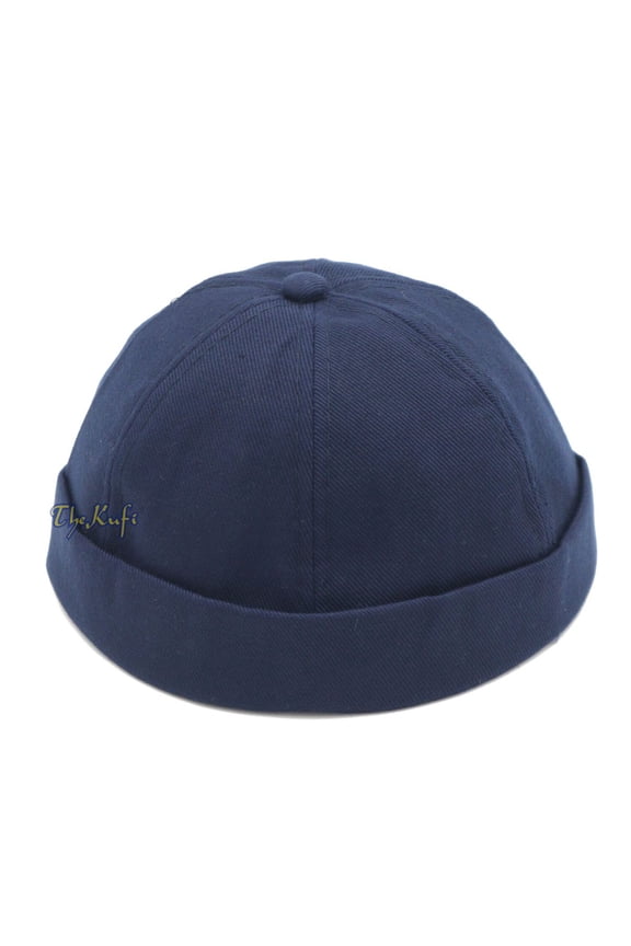Navy Blue Visorless Baseball Cap Adjustable Strap Velcro