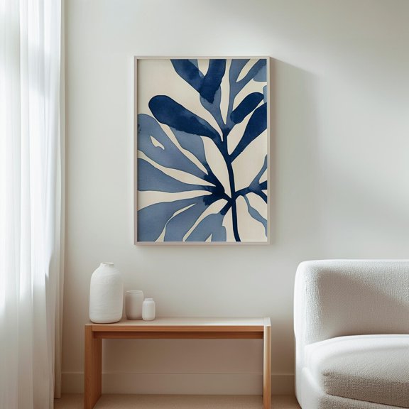 Navy Blue Wall Art Abstract Botanical Leaf Art Modern Wall Decor Chic Home Decor Nature Inspired Art Unique Wall Prints