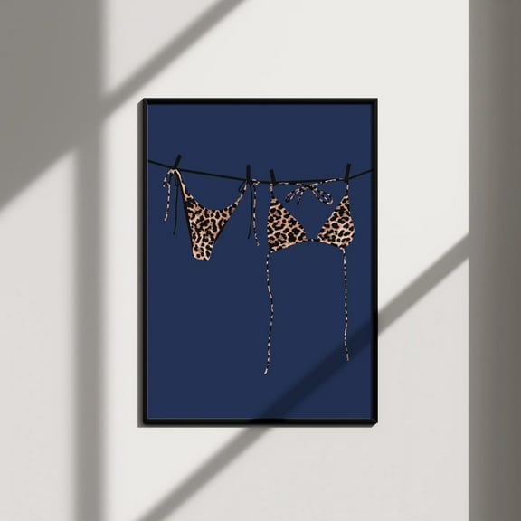 Navy Blue Wall Art Bikini Print Leopard Poster, Funky Wall Art Apartment Prints Wall Art Trendy, Retro Poster Dorm Prints Aesthetic Wall Art Wall Art, Modern Wall Decor, 8x12 UNFRAMED