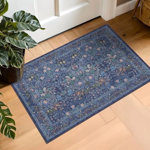 Navy Blue Washable 2x3 Entry Rug - Small Front Door Mats Indoor, Non-Slip Boho Bathroom Rugs, Vintage Dark Decor for Kitchen, Entryway