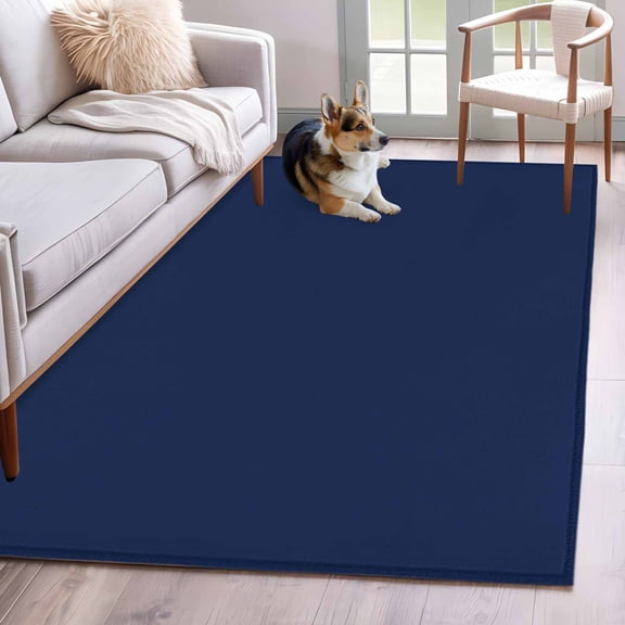Navy Blue Washable Area Rug 3x5 Solid Color Low-Profile Large Area Rugs with Non Slip Backing Indoor Floor Carpet for Entrance Living Room Bedroom Home Office