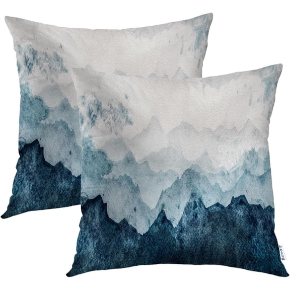 Navy Blue Watercolor Mountains Throw Pillow Covers, Sky Decorative Pillow Covers Digital Printing Blended Fabric for Couch Sofa Bed Invisible Zipper 20X20 in(Set of 2)