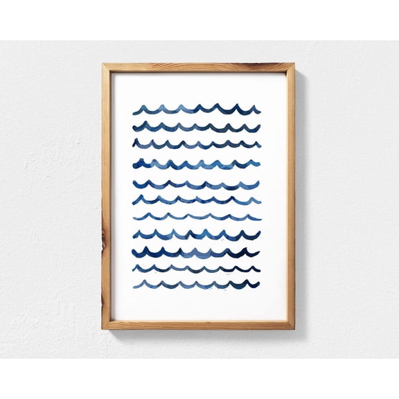 Navy Blue Watercolour Waves Wall Art, Coastal Wall Art, Navy Blue Wall Art, Abstract Navy Blue Surf Art Home Decor #3797, Unframed Poster Size 16x24