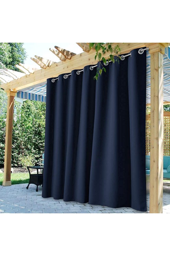Navy Blue Waterproof Outdoor Curtain Panel 100"W x 95"L with Rust-Proof Grommets