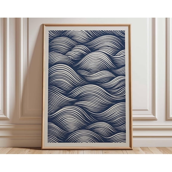 Navy Blue Wave Line Art Print