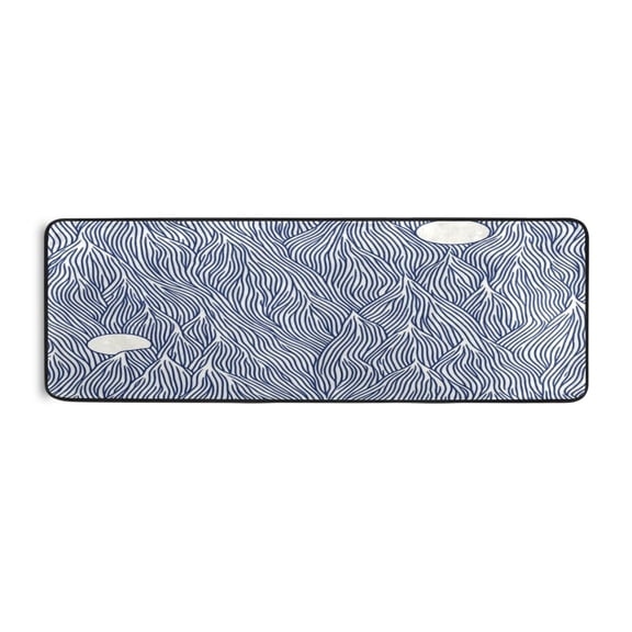 Navy Blue Wave Pattern 72x24" Runner Rug, Non-Slip Memory Foam Cushion, Anti-Crease for Hallways and Bedrooms