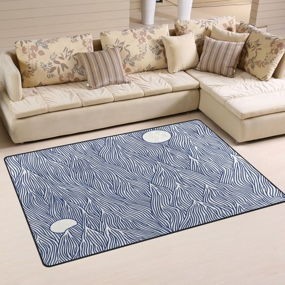 Navy Blue Wave Pattern Soft Polyester Area Rug 31''x20'', Non Slip, Memory Foam, Water Absorbent