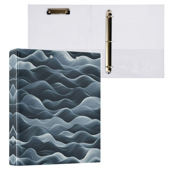Navy Blue Waves 3 Ring Hardcover Binders 1.5in Round Rings for Letter-Size Folder Paper Organizer Pockets for Office Student Recipe
