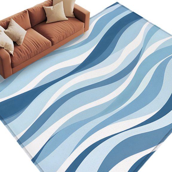 Navy Blue Waves Area Rug 5x7 Washable Rug Non Slip Summer Beach Blue Ombre Coastal Large Area Rug Soft Stainresistant Indoor Floor Carpet for Living Room Bedroom Home Office Dining Room Nursery