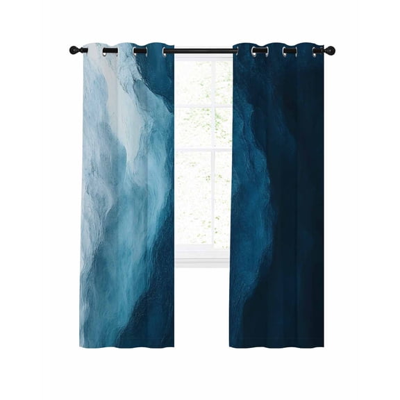 Navy Blue Waves Blackout Curtains, Light Blocking Print Window Curtains, Coastal Summer Beach Ocean Thermal Insulated Window Drapes for Living Room Kitchen Cafe 2 Panels, 84"W x 84"L