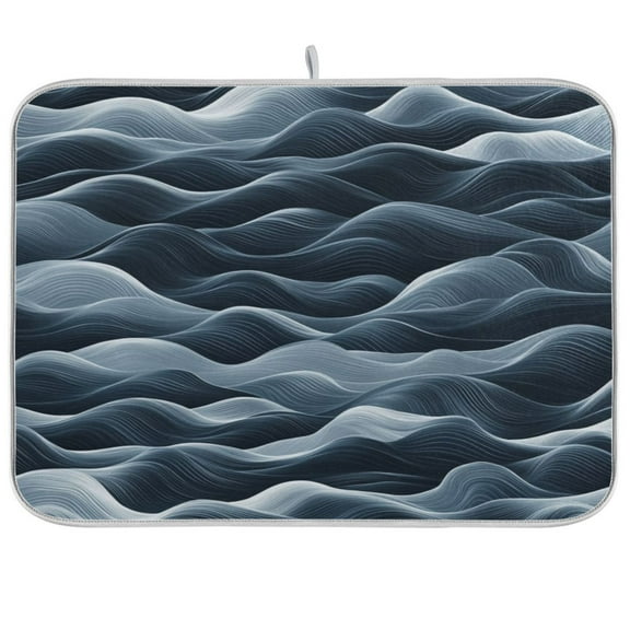 Navy Blue Waves Dish Drying Mat Kitchen Mats Microfiber Counter Absorbent Dish Pad Drainer Rack