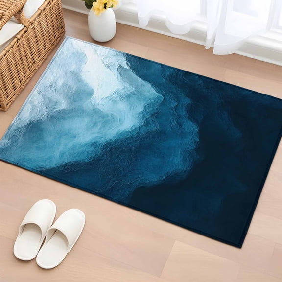 Navy Blue Waves Entryway Rug 2'x3' Non Slip Front Door Mats, Coastal Summer Beach Ocean Entrance Rugs Indoor Outdoor Carpet, Washable Floor Mats Small Area Rug for Bedroom Kitchen