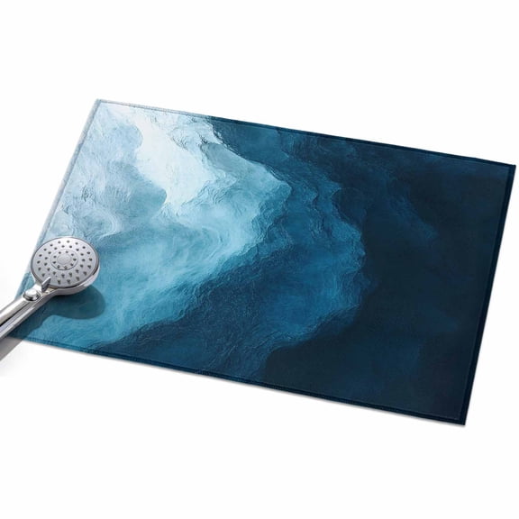 Navy Blue Waves Entryway Rug 2x3ft Washable Non Slip Bathroom Rug Low Pile Soft Indoor Floor Front Door Mat Coastal Summer Beach Ocean Rectangle Area Rugs Carpet for Kitchen Office Dining Room Home