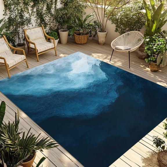 Navy Blue Waves Outdoor Rug for Patio/Deck/Porch, Non-Slip Large Area Rug 6 x 9 Ft, Coastal Summer Beach Ocean Indoor Outdoor Rugs Washable Area Rugs, Reversible Camping Rug Carpet Runner