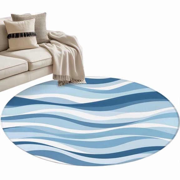 Navy Blue Waves Round Rug 3ft Washable Circle Entryway Rugs Non Slip Summer Beach Blue Ombre Coastal Area Rug Indoor Floor Carpet for Bedroom Kitchen Living Room Home Office Dining Room Nursery