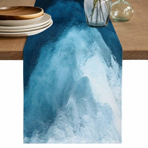 Navy Blue Waves Table Runner 90 Inches, Coastal Summer Beach Ocean Bed Runner Dresser Scarves Tabletop for Indoor Outdoor Parties/Ceremony/Banquet, 13" x 90"