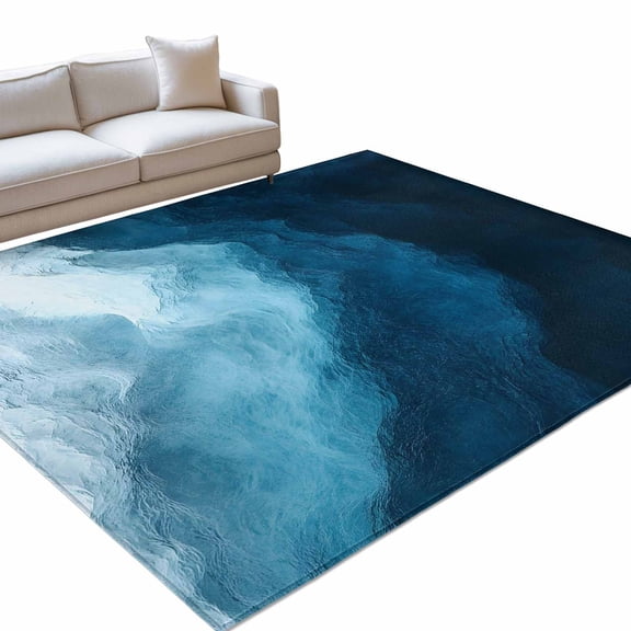 Navy Blue Waves Washable Rug 5x7 Area Rug for Living Room Bedroom Non Slip Indoor Floor Rectangle Carpet Soft Low Pile Large Coastal Summer Beach Ocean Entryway Rugs for Dining Room Office Home