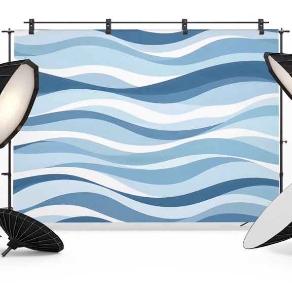 Navy Blue Wavy Lines Backdrops for Photography, Modern Minimalist Abstract Blue White Swirls Fabric Photo Background Sturdy Studio Props for Photo Studio, Video Recording, Booth & Photoshoot 7x5ft