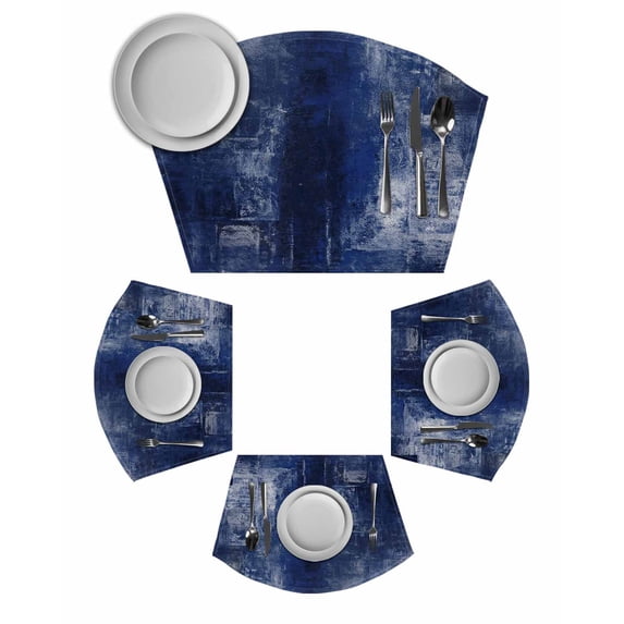 Navy Blue Wedge Shaped Placemats Set of 2,Cotton Linen Fan Place Mats,Retro Oil Painting Modern Abstract Art Aesthetics Washable Table Mats for Holiday Wedding Party Dinning Coffee Tables 11.8"x17.5"
