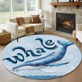 thumbnail image 1 of Navy Blue Whale Round Area Rug 5Ft Washable Circle Rugs for Living Room Bedroom, Summer Coastal Bubbles Ocean Waves Non-Slip Carpet Floor Mats Indoor Outdoor Carpet Runner Aesthetic Home Decor, 1 of 8