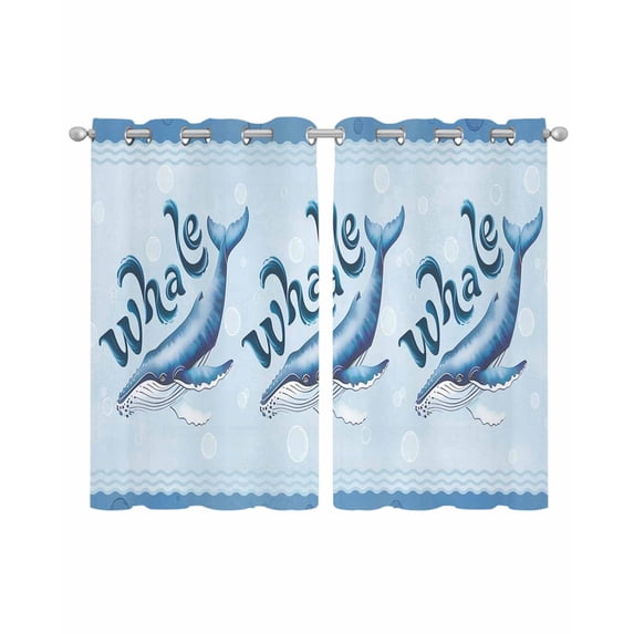 Navy Blue Whale Sheer Curtains 45 Inch Length 2 Panels Set for Living Room/Bedroom, Summer Coastal Bubbles Ocean Waves Kitchen Curtains Grommet Semi-Sheer Curtains Drapes Window Treatments 42"x45"x2